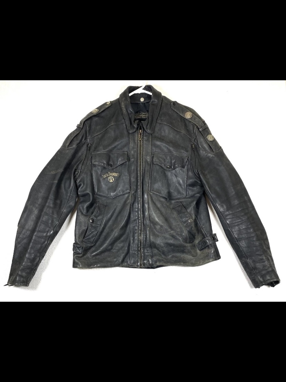VTG Hein Gericke Harley Davidson Leather Biker Jacket Jack Daniels HOG Black